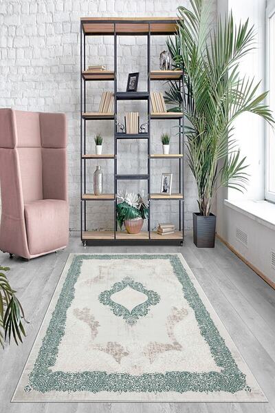 on the clouds Yeşil Çerçeve Osmanlı Motifler Yıkanabilir Kaymaz Taban Leke Tu...