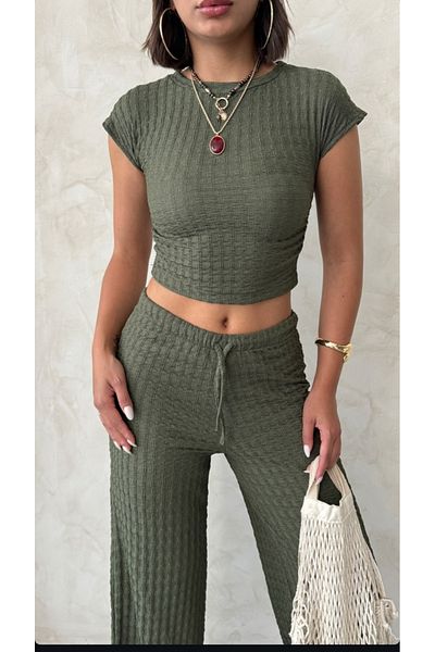 MissPul Women's Seersucker Crop Pants Suit