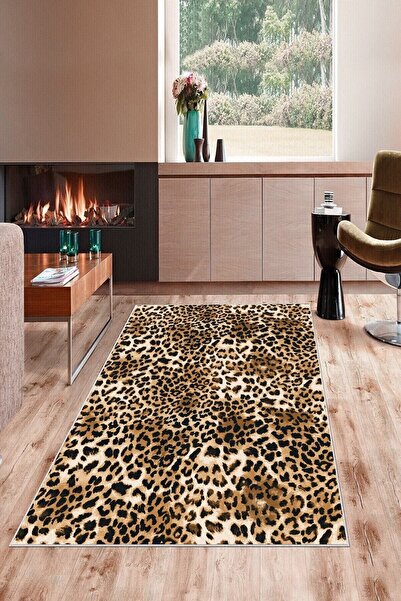 on the clouds Kahverengi Leopar Desenli Yıkanabilir Kaymaz Taban Leke Tutmaz ...