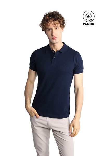 İgs Ανδρικό μπλουζάκι Navy Blue Modernfit / Slim Fit Polo Neck T-shirt