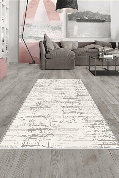 on the clouds Gri Eskitme Desen Yıkanabilir Kaymaz Taban Leke Tutmaz Modern S...