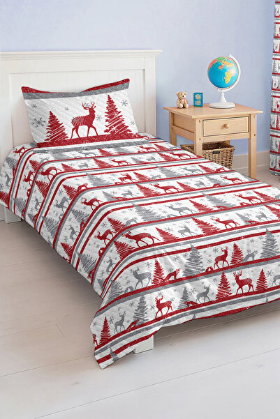 Realhomes Red Winter Themed Single Children's and Teenager's Room Pique Set Bedspread