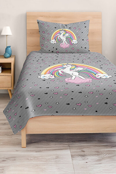 Realhomes مجموعة بيكيه لغرفة الأطفال والمراهقين بنمط وحيد القرن بألوان نابضة ...