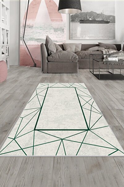 on the clouds Gri Yeşil Çizgili Yıkanabilir Kaymaz Taban Leke Tutmaz Modern S...