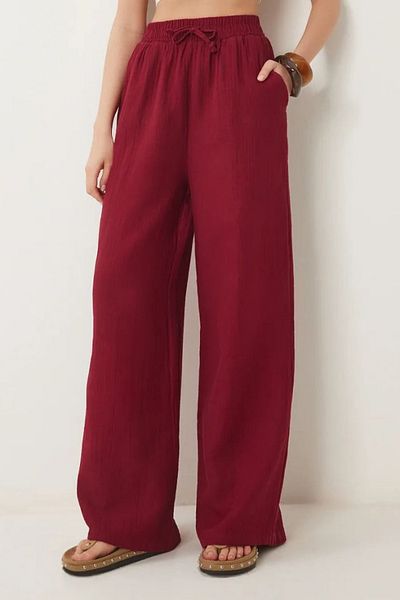 Balenbi Women's Elastic Waist Palazzo Muslin Trousers 1096