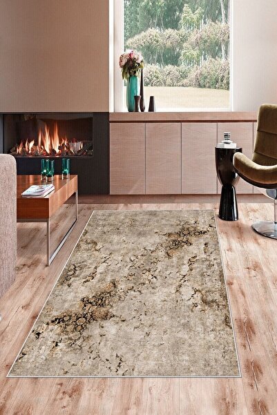 farbala Bej Zemin Çiçek Desenli Yıkanabilir Kaymaz Taban Leke Tutmaz Yazlık E...