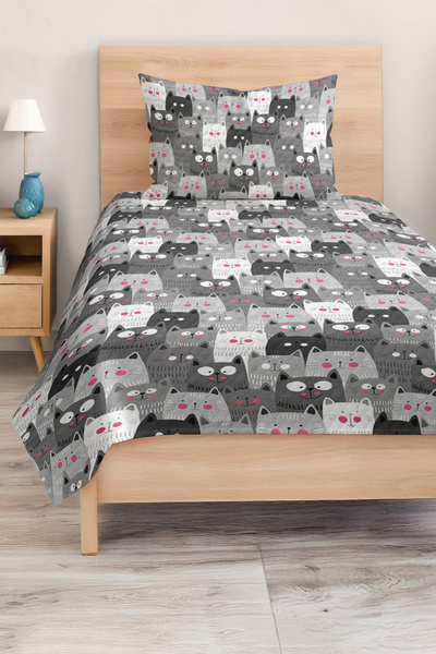 Realhomes Sevimli Kedi Desenli Tek Kişilik Çocuk ve Genç Odası Pike Takımı Ya...