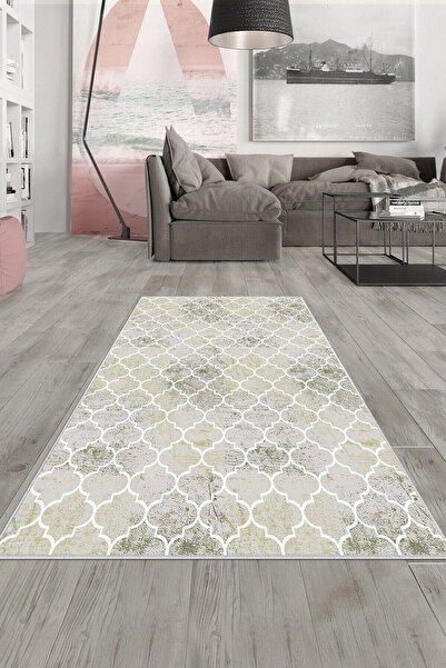 farbala Gri Eskitme Damla Desen Yıkanabilir Kaymaz Taban Leke Tutmaz Yazlık E...