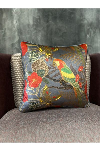 Fabricland Față de pernă din catifea de mătase importată papagal gri 43x43cm (MOLAN DUBLĂ) Blend-9195
