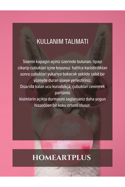 homeartplus Bubble Gum ( Sakız ) Oda kokusu bambu esansiyel uçucu yağ 50 ml
