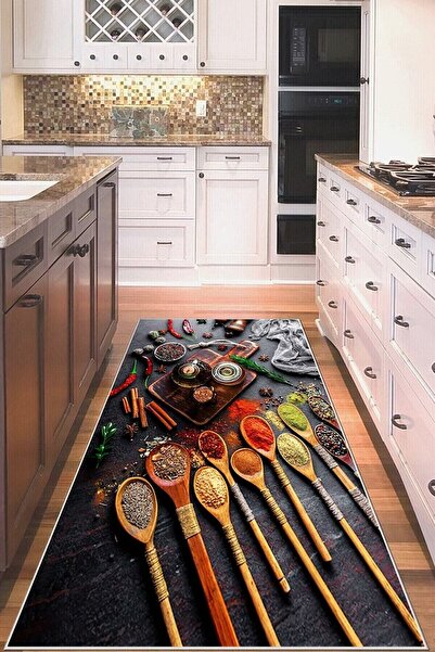 farbala Gri Baharat Desenli Yıkanabilir Kaymaz Taban Leke Tutmaz Yıkanabilir ...