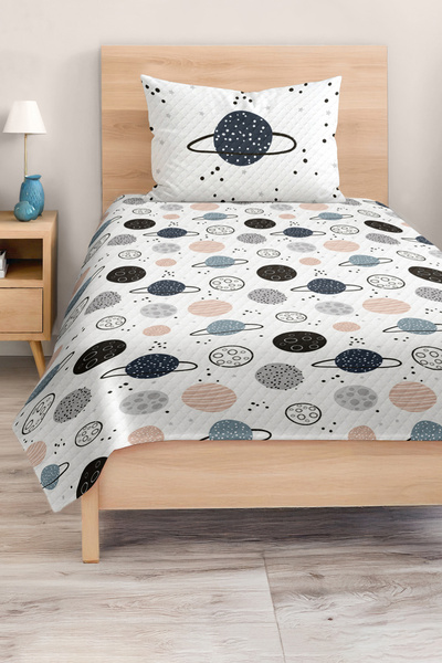 Realhomes مجموعة غطاء سرير بيكيه لغرفة الأطفال والمراهقين ذات طابع فضائي - نم...