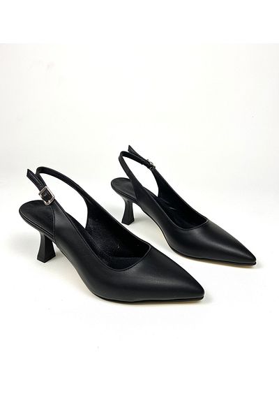 Gloriys Ayakkabı & Çanta Pantofi cu toc de 6 cm din piele neagră 01492