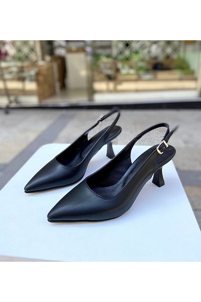 Gloriys Ayakkabı & Çanta Pantofi cu toc de 6 cm din piele neagră 01492
