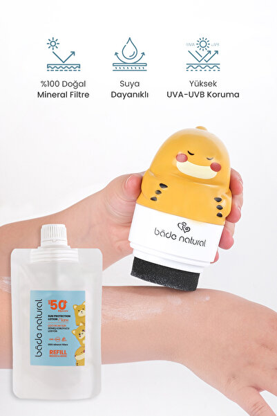 Bade Natural Çocuk Güneş Koruyucu Losyon 50+ SPF Yüksek Korumalı %100 Doğal Refill Paket 110 ml
