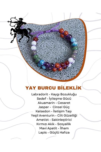 Saff Doğal Taş Certified Sagittarius Natural Stone Bracelet |   Macrame Adjustable