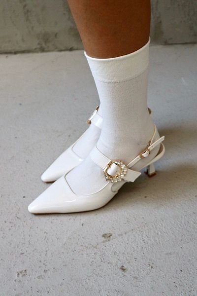 Sister in Love Sue Short Heeled Patent Leather Stiletto with Stone Detail
