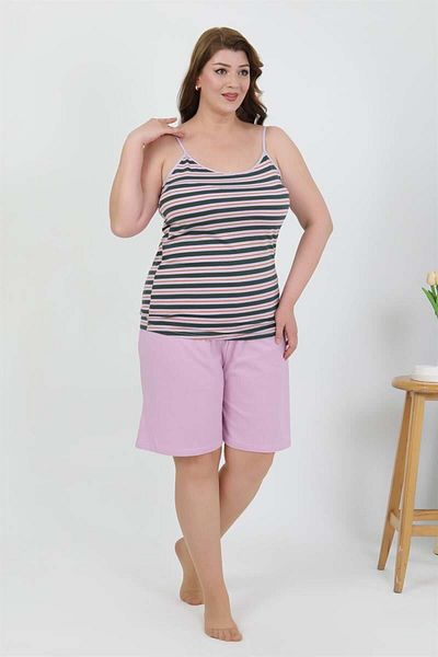modaserdem Mdsrdm Women's Plus Size Rope Strap Combed Cotton Shorts Suit Lilac-95% Cotton 5% Lycra