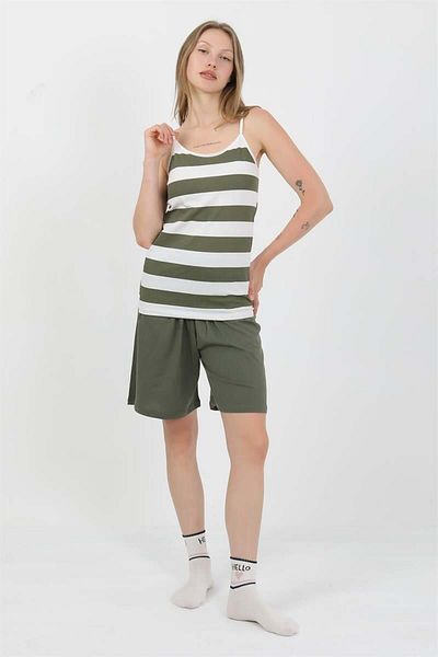 modaserdem Mdsrdm Women's Rope Strap Cotton Combed Shorts Set Khaki-100% Cotton