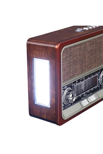 güvenlisepet Nostalji Radyo Led Fener Işıklı Bluetooth Hoparlör USB/TF/Aux + Solar Güneş Enerjili Şarjlı Batarya