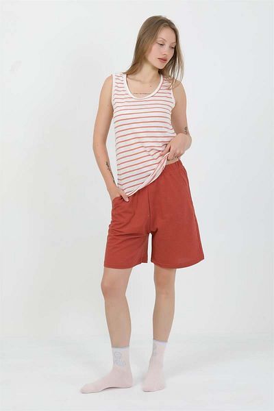 modaserdem Mdsrdm Women's Thick Strap Cotton Combed Shorts Suit Orange- 100% Cotton