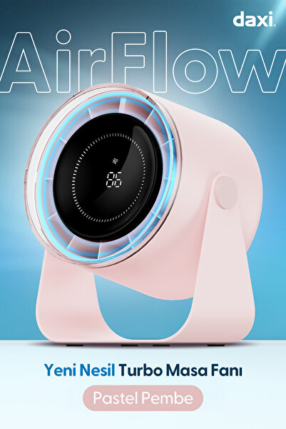 Daxi Airflow Af02 Yeni Nesil Şarjlı Turbo Masa Fanı, Ultra Güçlü Hava Akışı, 100 Kademeli, 16x19cm