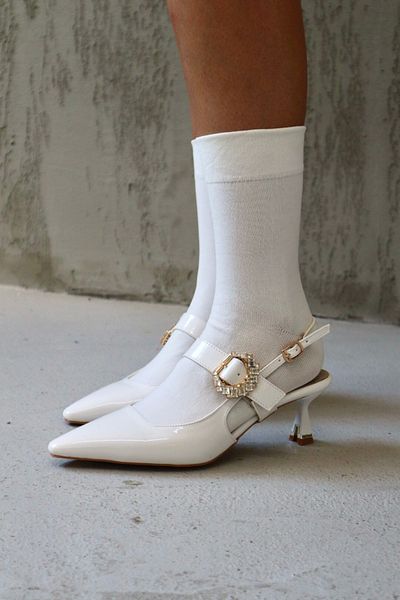 Sister in Love Sue Short Heeled Patent Leather Stiletto with Stone Detail