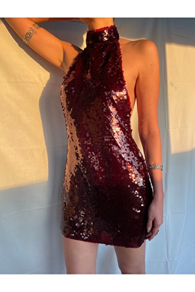 artandroam Lucia Dress – Bordo Payetli Mini Elbise