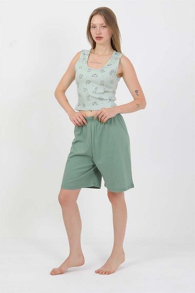 modaserdem Mdsrdm Women's Thick Strap Cotton Combed Shorts Crop Suit Aqua Green-100% Cotton
