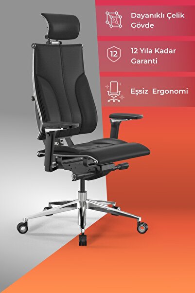 METTA Yoga Ergonomik Koltuk | Bel Destekli, Tekerlekli, Yükseklik Ayarlı, Deri Yönetici Koltuğu -A5.F.5.13