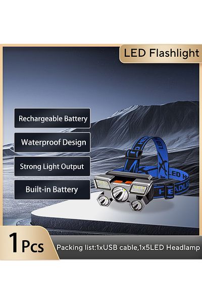 Choice Blue Usb Rechargeable Headlamp Portable 5led Headlight Built In Battery Torch Portable Working Light