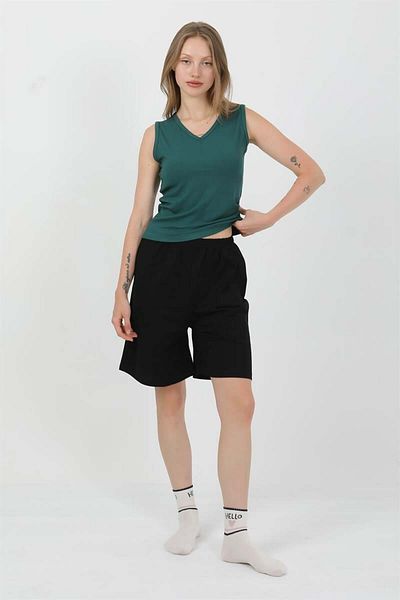 modaserdem Mdsrdm Women's Thick Strap Cotton Combed Shorts Suit Green-100% Cotton