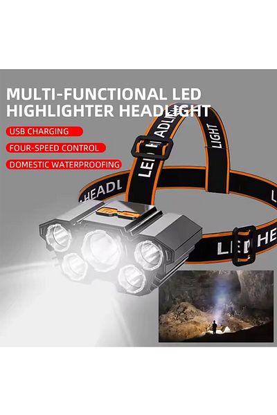 Choice headlight LED Strong Light Five Headed Outdoor Waterproof Fishing Light USB Rechargeable Ultra Brigh
