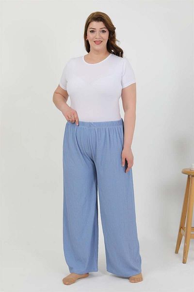 modaserdem Mdsrdm Women's Plus Size Wrinkle Pants-Blue