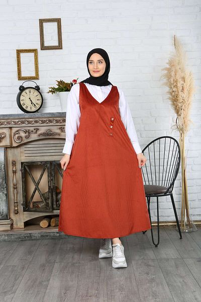 NİSUM MODA Button Detailed Velvet Salopette Dress