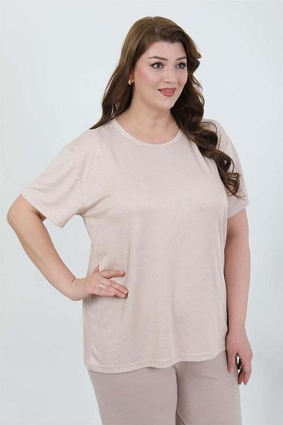 modaserdem Mdsrdm Women's Plus Size Short Sleeve Combed Cotton Pajama Set-Milky Coffee