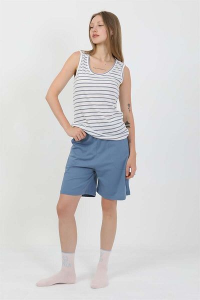 modaserdem Mdsrdm Women's Thick Strap Cotton Combed Shorts Suit Blue-100% Cotton