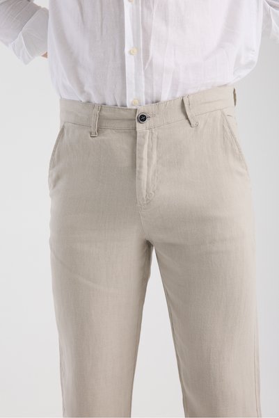 muzzo jeans Regular Fit Cream 100% Linen Trousers
