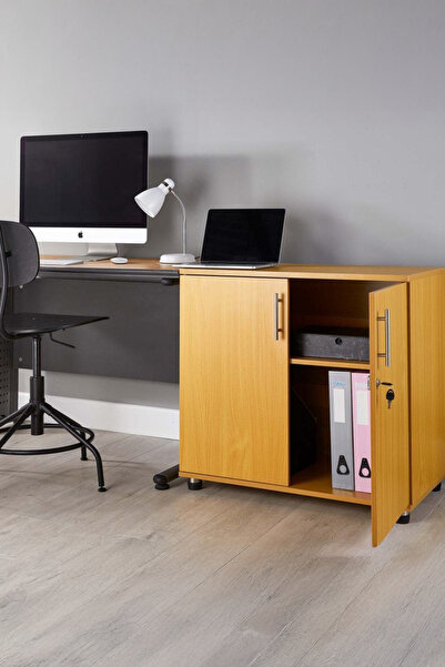 ECM Ofis Dolabı Ofis Büro Mobilyası Evrak Dolabı Lüks Modern Kapaklı Raf Mobilya Kayın Organizer