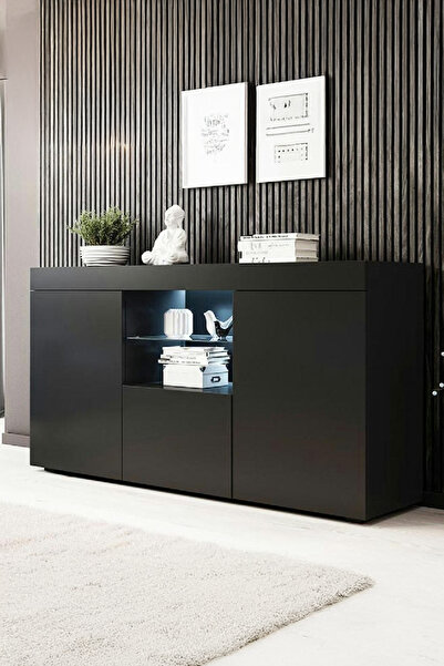 ECM Konsol Led Aydınlatmalı Şık Büfe Katlanabilir Cam Raflı Modern Ve Zarif K...