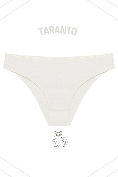 MİSTİRİK Taranto Model Ribbed Fabric High Waist Breathable Soft Fabric Slip Panties White Color