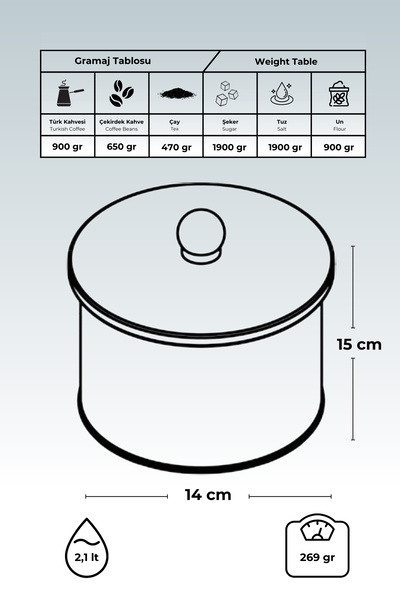 EVLE Azura Patterned Round Metal Storage Container, Food Storage Container - Organizer 14 Cm X 15 Cm Er143-8f
