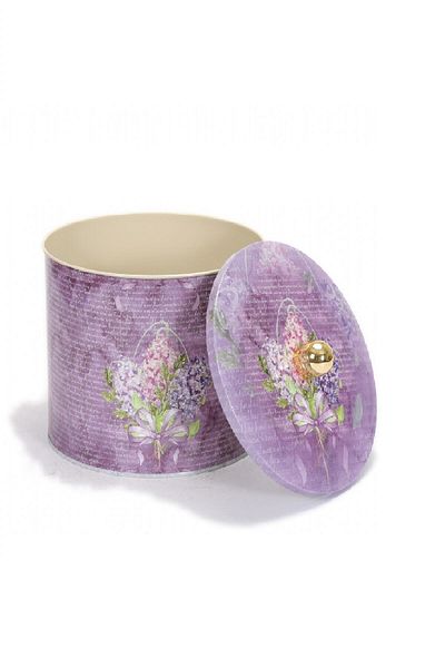 EVLE Ef143-28 Flower Purple Patterned Round Metal Storage Container 14 Cm