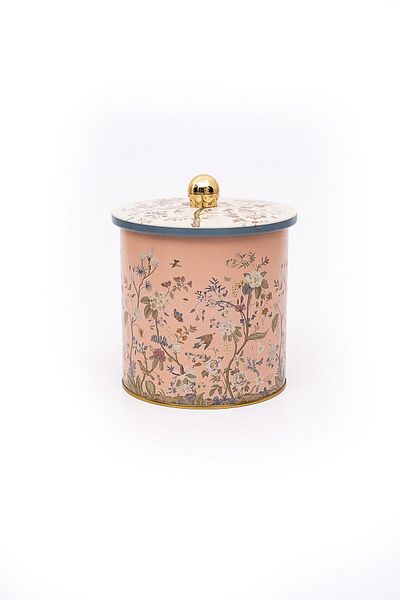EVLE Botanica Er143-1g Botanica Pink Patterned Round Metal Storage Container 14 cm X 15 cm Er143-1g