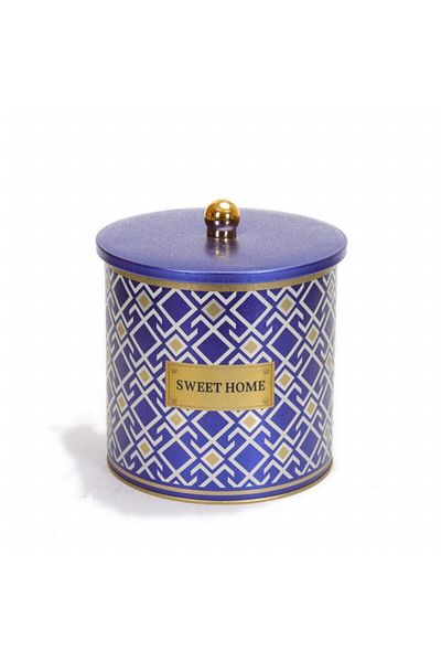 EVLE Ef147-93 Turkish Blue_swt Home Patterned Round Metal Storage Container 17.5 Cm