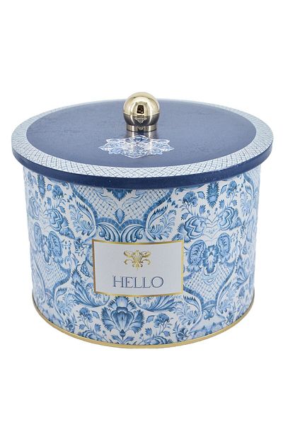 EVLE Azulejos Patterned Round Metal Storage Container 14 Cm, Food Container - Organizer 17.5 Cm X 13 Cm Er145-2h