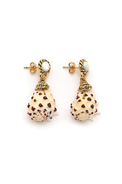 Mon Reve Paxos Seashell, Moonstone Natural Stone Earrings