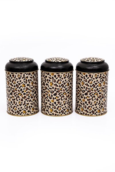 EVLE 3-Piece Metal Storage Container Set 10.5 Cm Food Container Jar Set, Leo Erb04v4