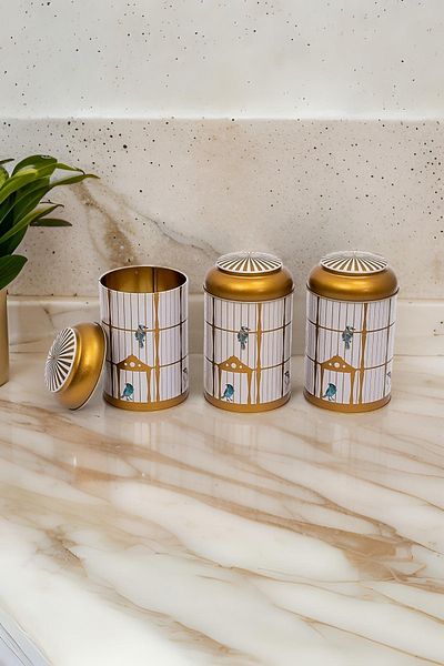 EVLE 3-Piece Metal Storage Container Set 10.5 Cm Food Container Jar Set, Bird Cage Erb04t7