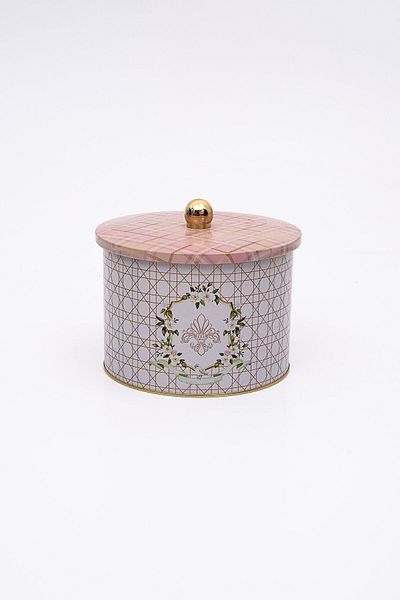 EVLE Rosy Patterned Round Metal Storage Container 14 Cm, Food Container - Organizer 17.5 Cm X 13 Cm Er145-u7